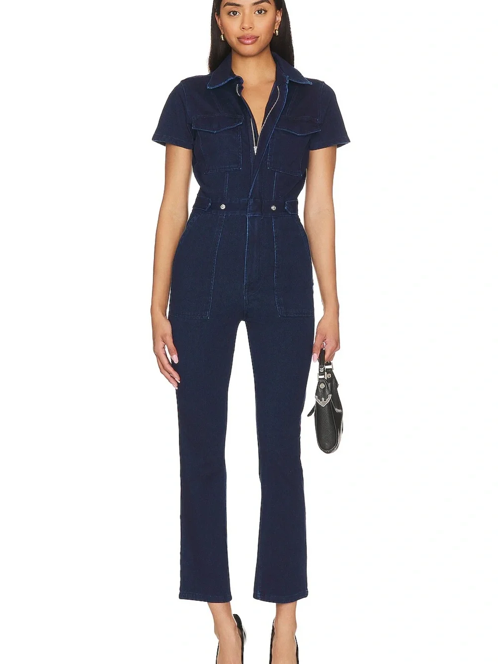 Good American Revolve Fit For Success Jumpsuit 1 S Indigo Denim Utility Sleeve